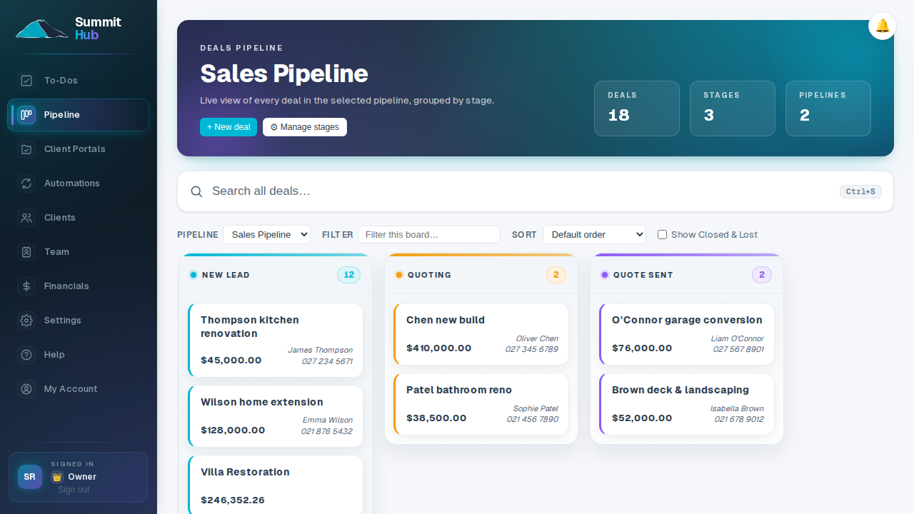 Summit Hub staff pipeline board